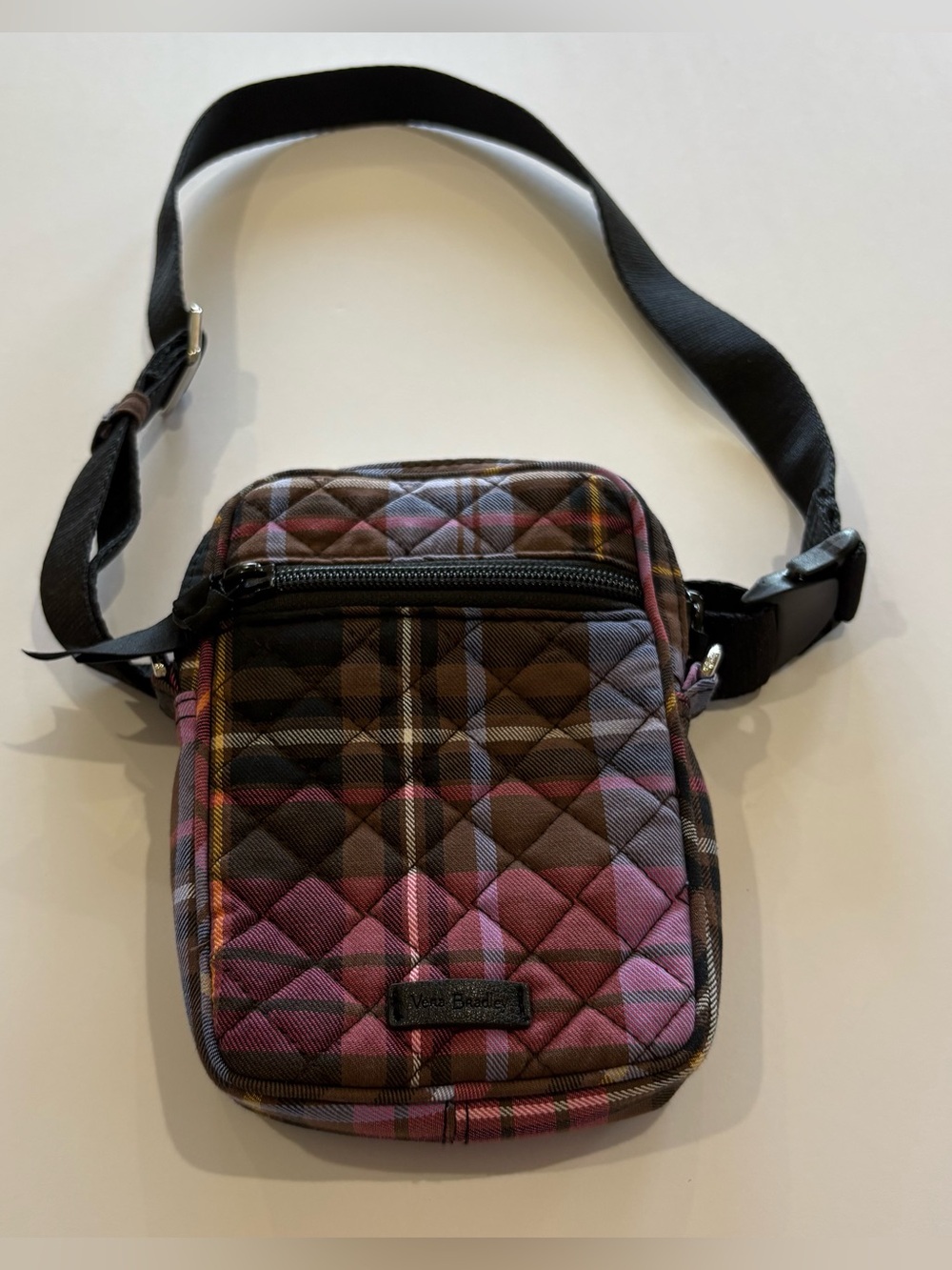 Vera‎ Bradley Plaid Quilted Belt Bag Crossbody Phone Bag Brown Pink